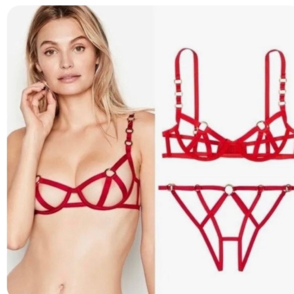 Victoria’s Secret red ring harness strappy balconet bra set X-Large New WITH TAG